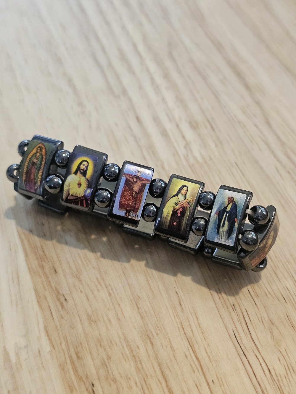 Religious Icon Stretch Bracelet with Colorful Saint Panels